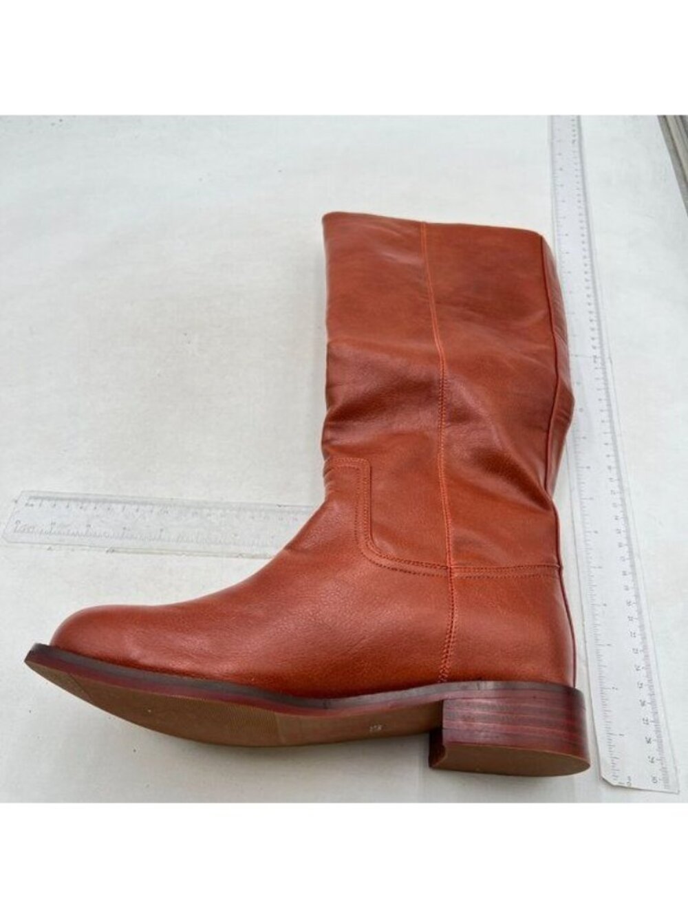 FOWT Women Platform Round Toe Knee High Boots Low Chunky Heel Riding Boots Brown